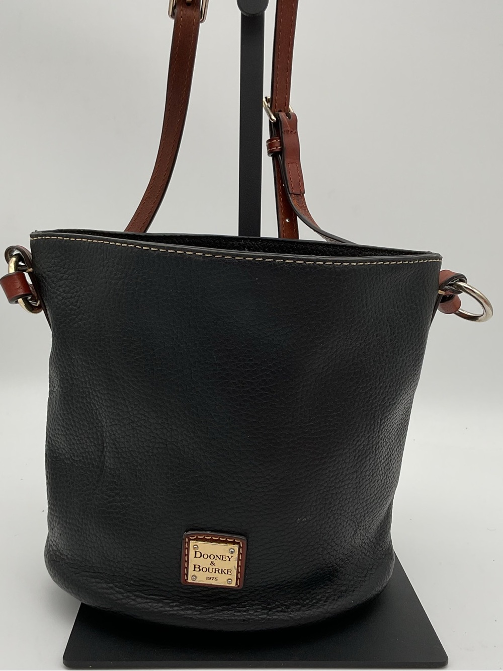 Dooney & Bourke Small Thea Black Leather Crossbody with Brown Strap and Trim
